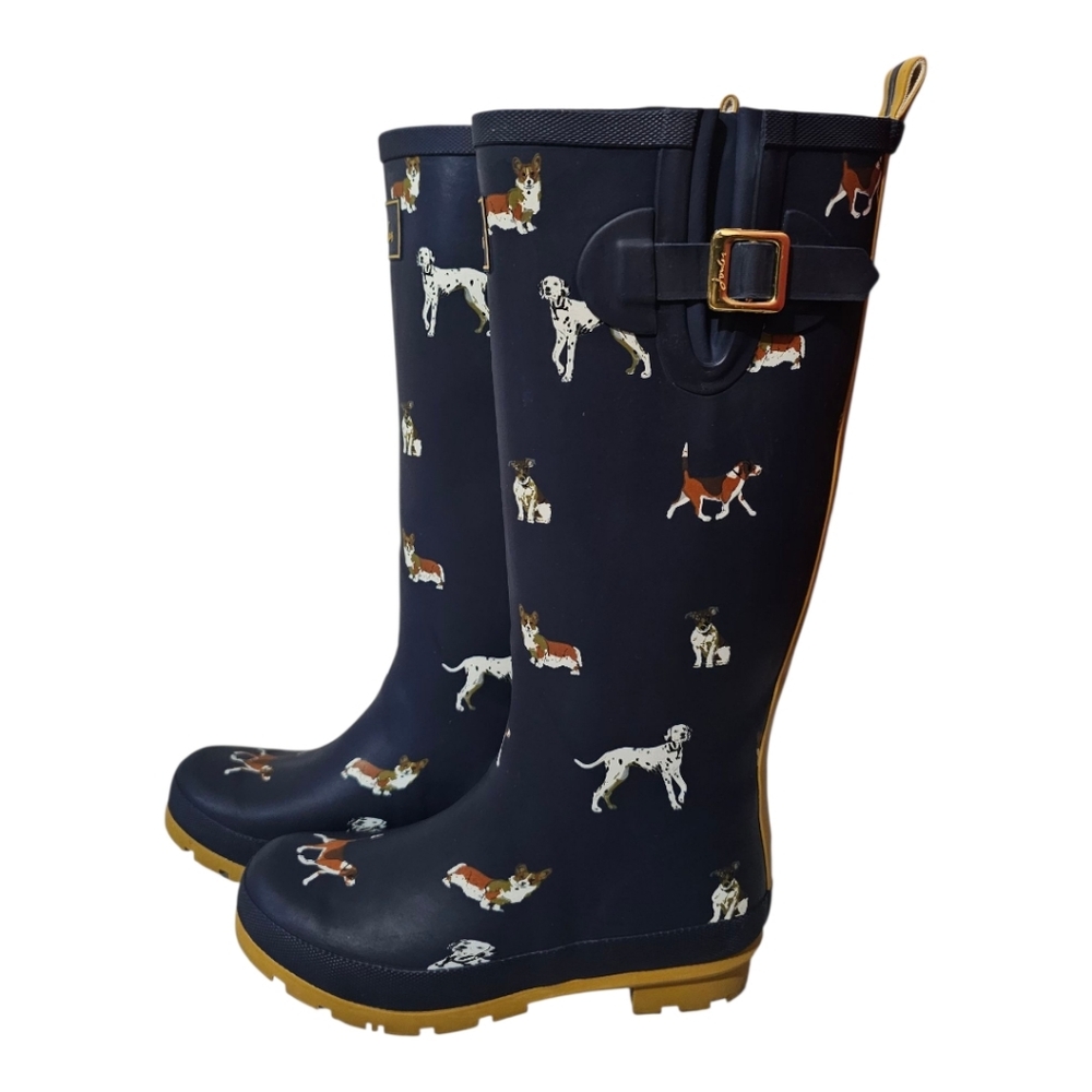 Joules Navy Dog Print Rain Boots - Picture 2 of 5